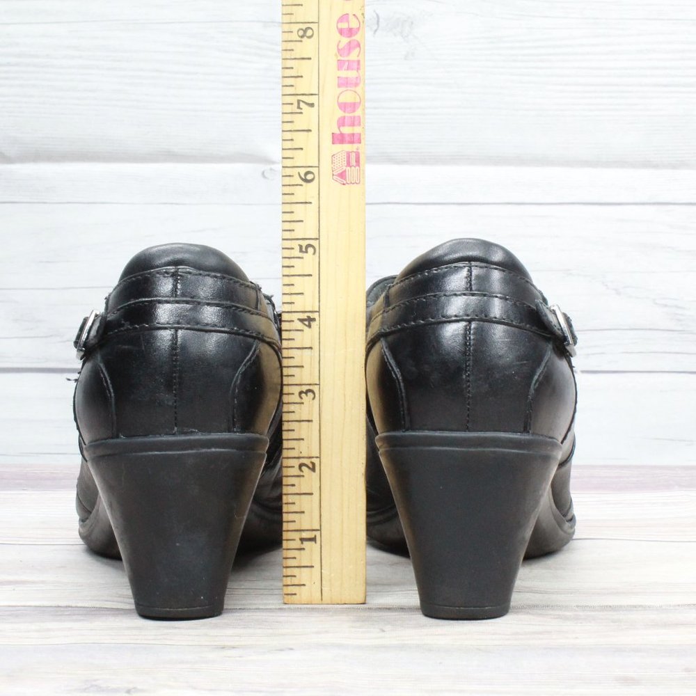 CLARKS Bendables Black Leather Side Zipper Ankle Heeled Shoes Size 8.5 M - Picture 7 of 9